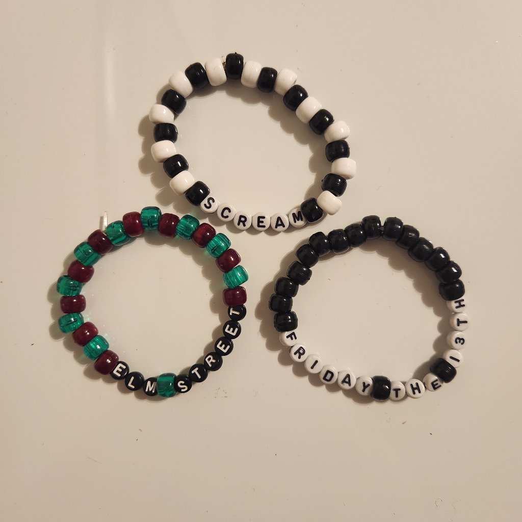 White, Black, And Green Beaded Horror Movie Bracelets